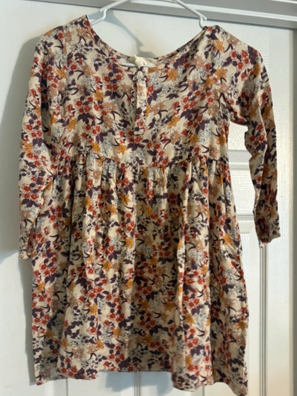 Girls' Cream Floral Long-Sleeve Casual Dress by